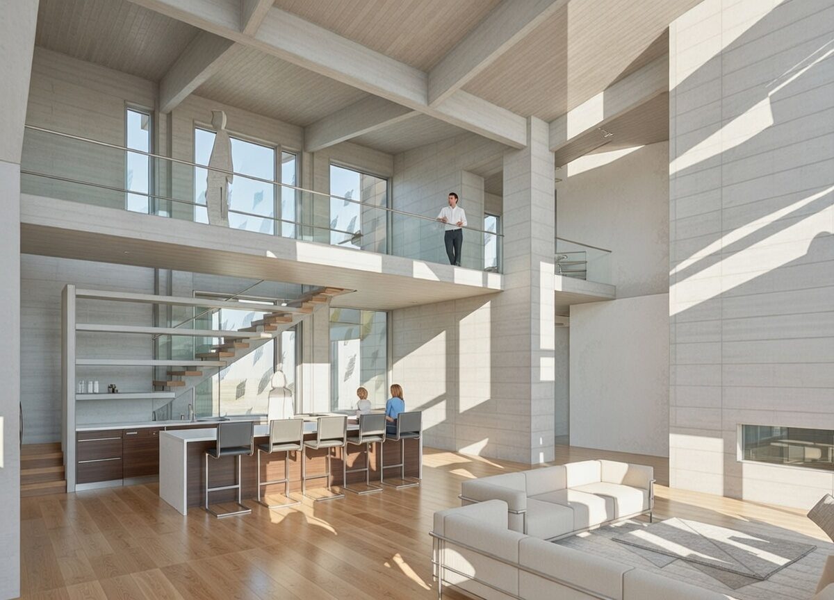 Falabella II — great room interior rendering by J. Packer Studio