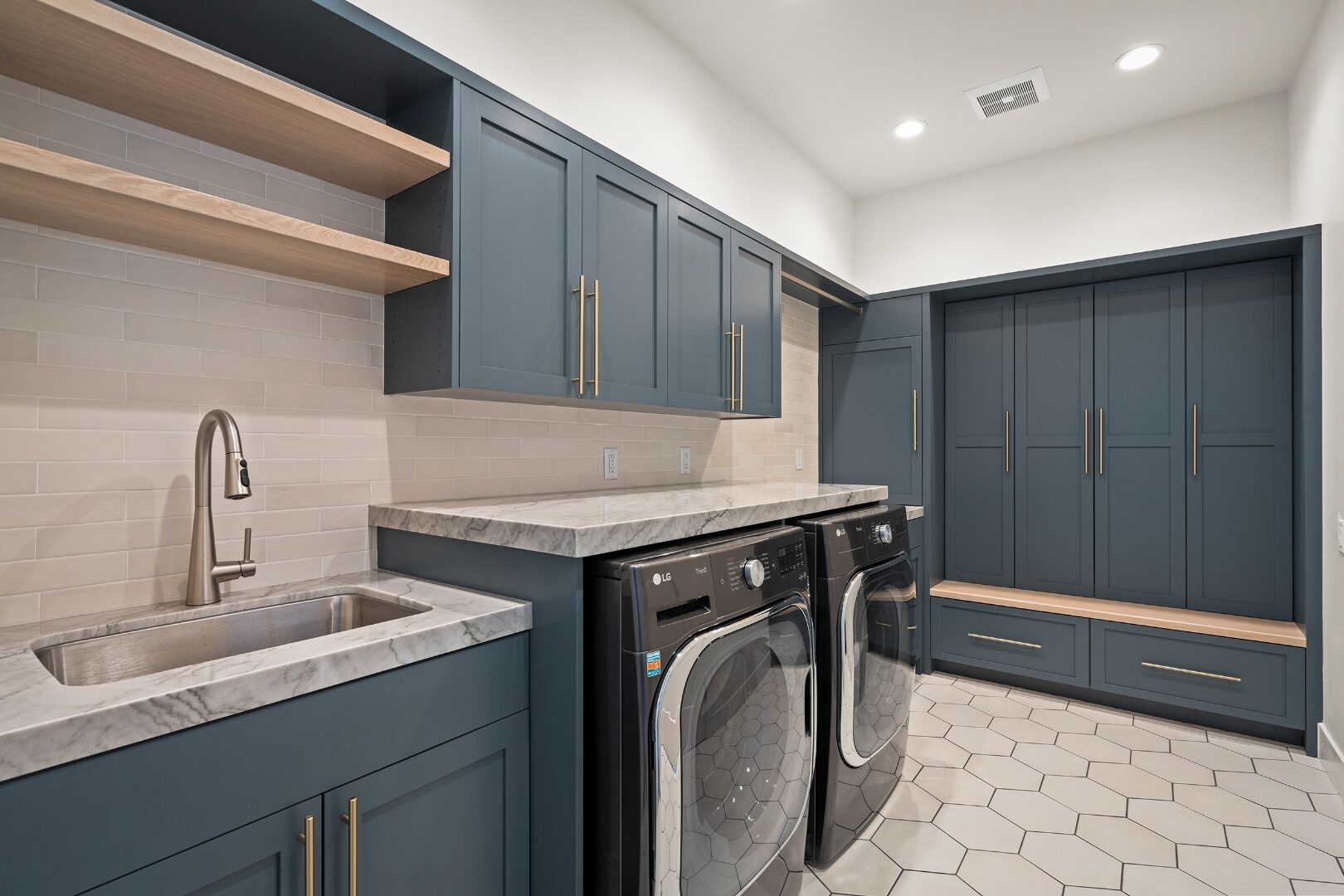 Navy laundry and mudroom
