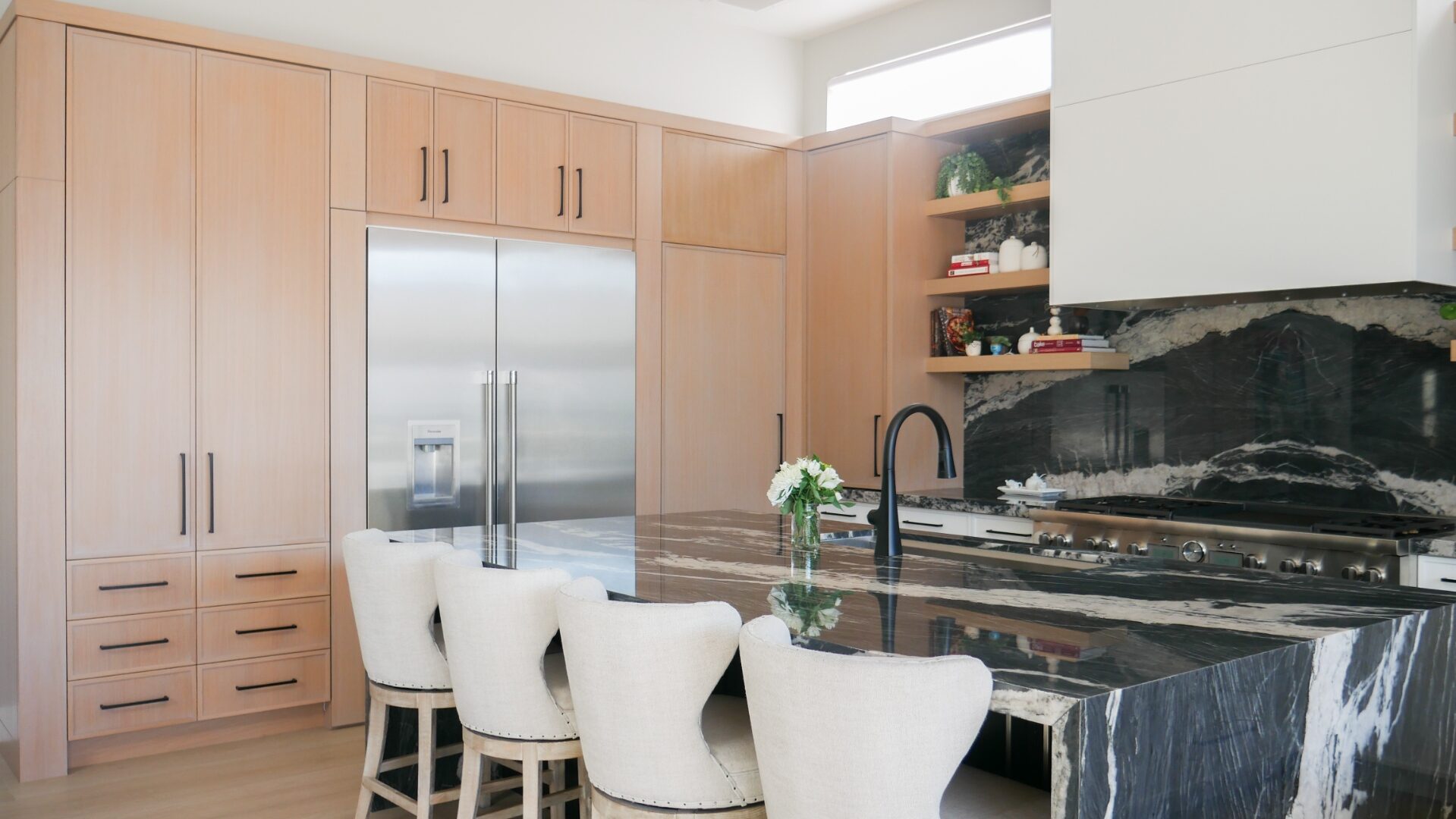 Rift oak kitchen with marble