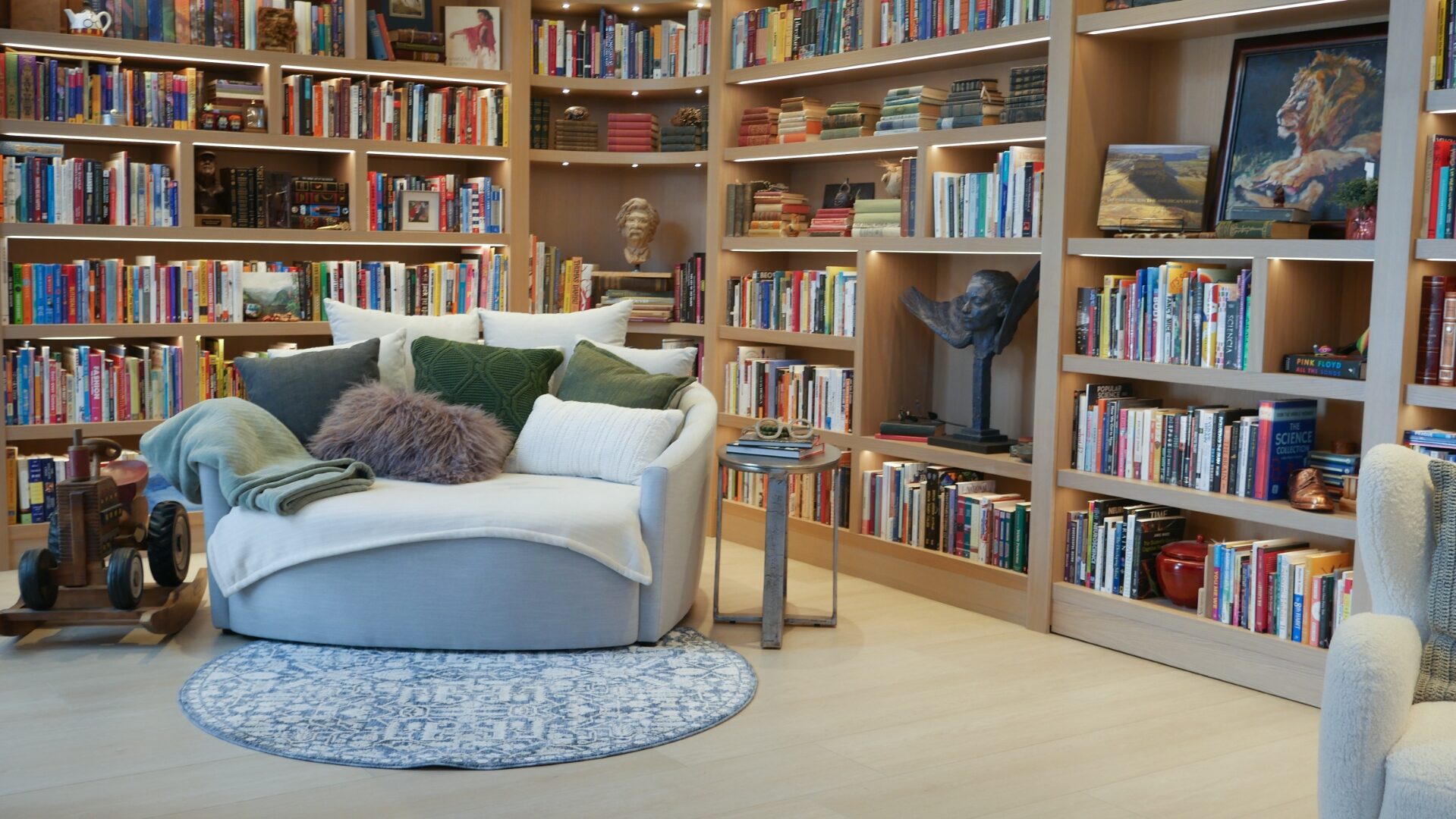Backlit library reading nook