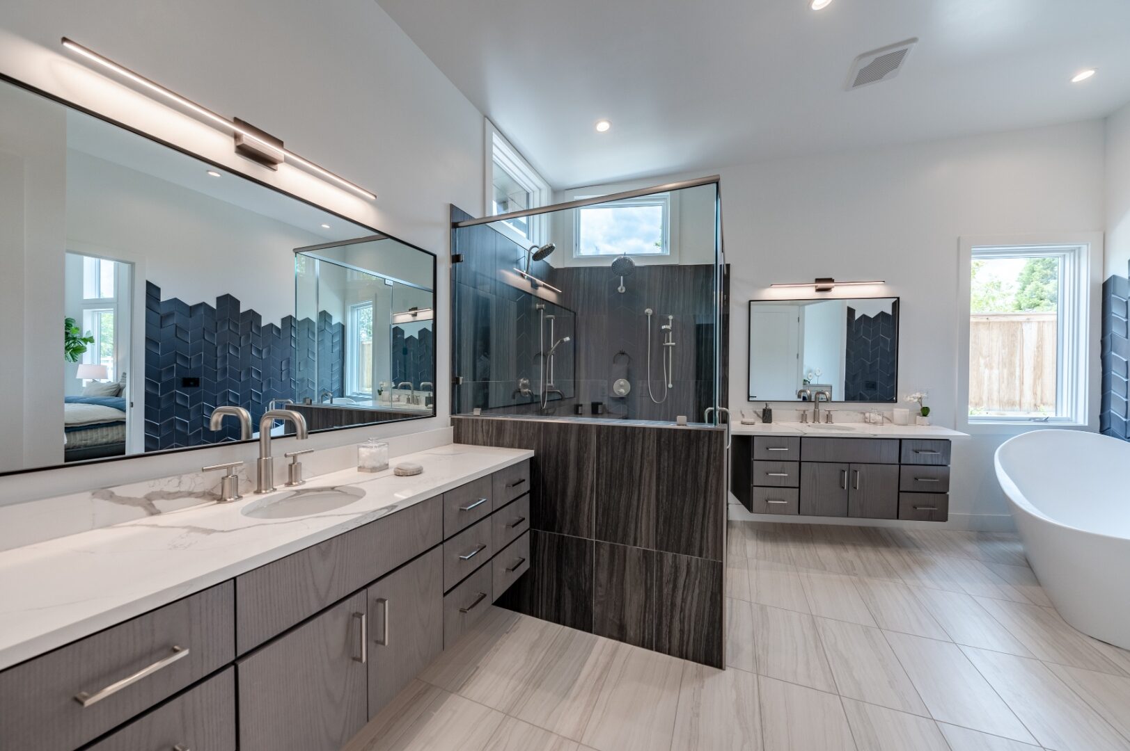 Primary bath with chevron tile