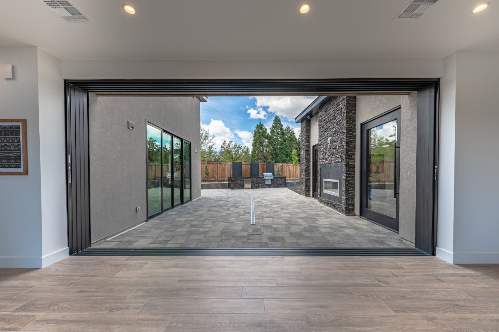 Great room with open glass walls